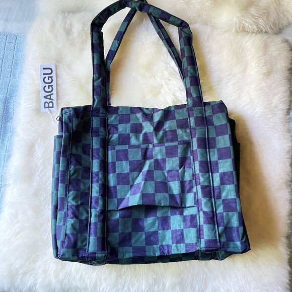 NWT Baggu Small Cloud Carry-on - Navy Green Check - Picture 4 of 10